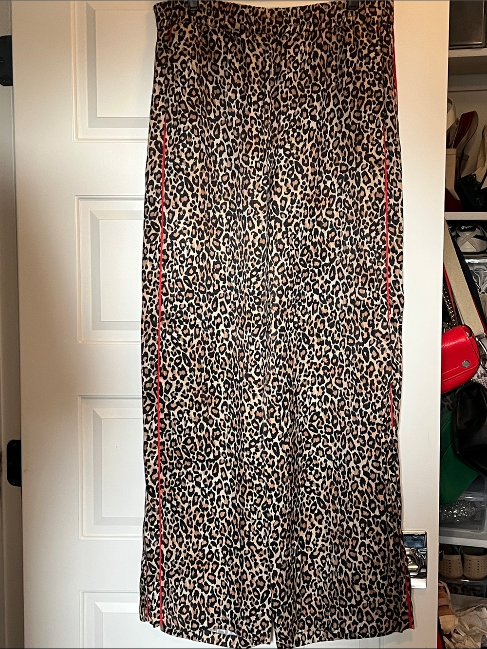 Anthropologie Leopard-Print Trousers with Red Side Stripes